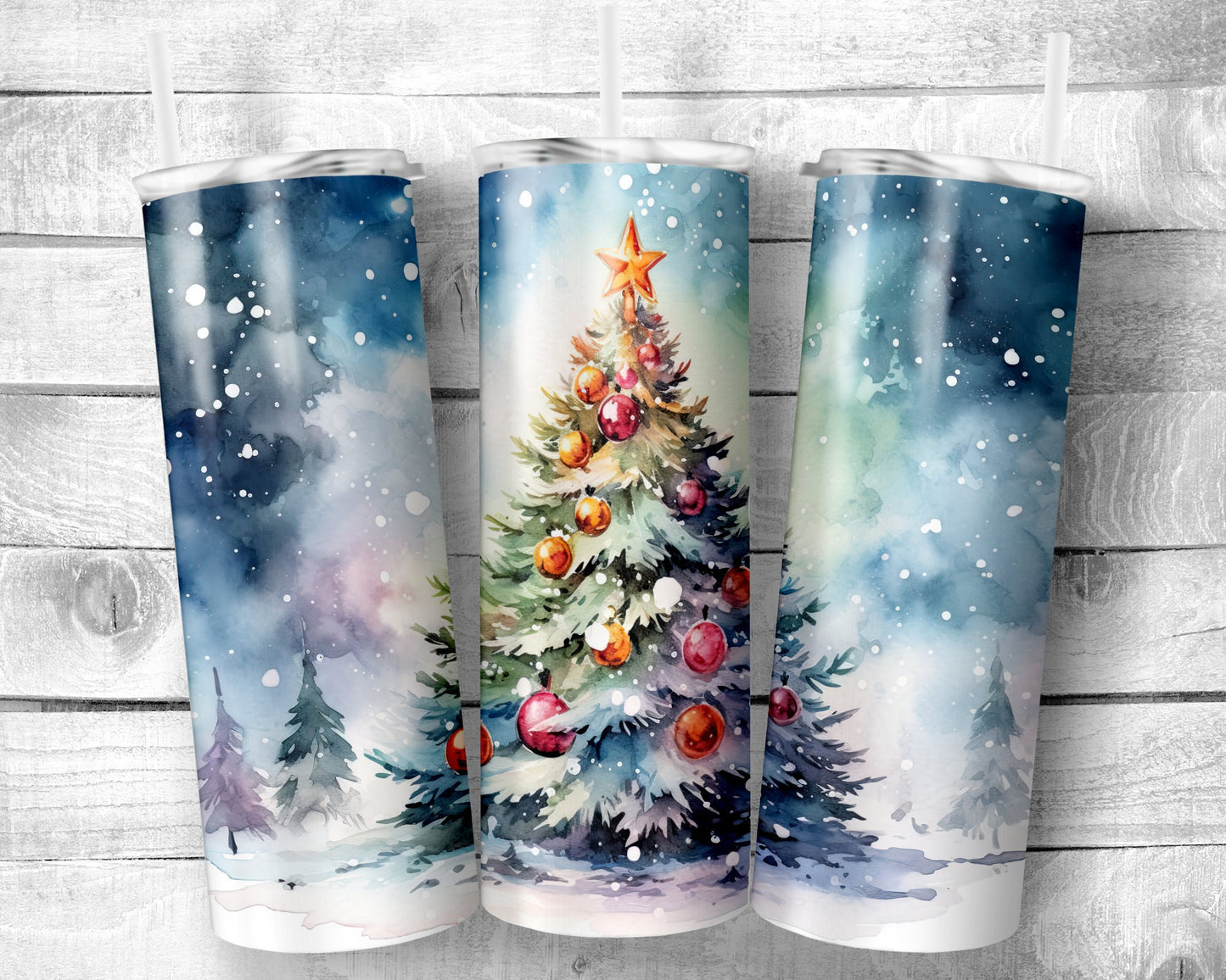 Snowy Tree - 20oz Skinny Straight Tumbler - Stainless Steel - Travel Cup - Gift - Everyday Use