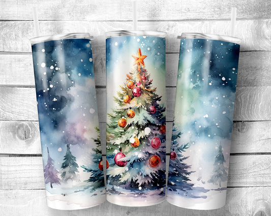 Snowy Tree - 20oz Skinny Straight Tumbler - Stainless Steel - Travel Cup - Gift - Everyday Use