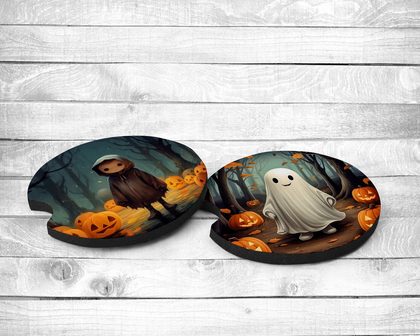 Halloween Night Absorbent Car Coasters - Set of 2 - Non-Slip Base - Neoprene