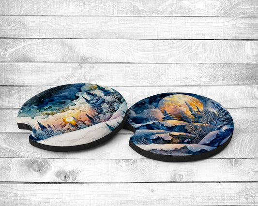 Cold Night Absorbent Car Coasters - Set of 2 - Non-Slip Base - Neoprene