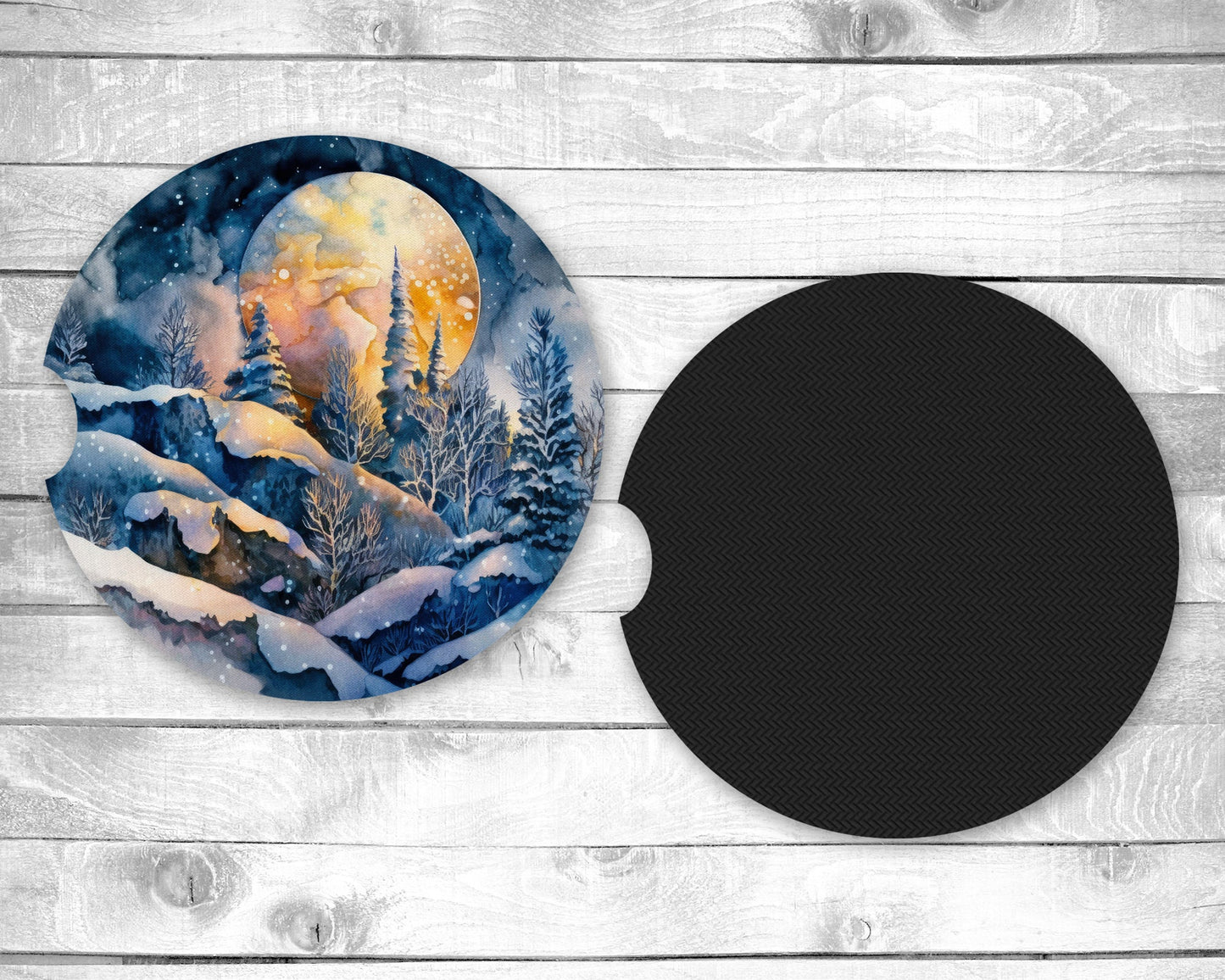 Cold Night Absorbent Car Coasters - Set of 2 - Non-Slip Base - Neoprene