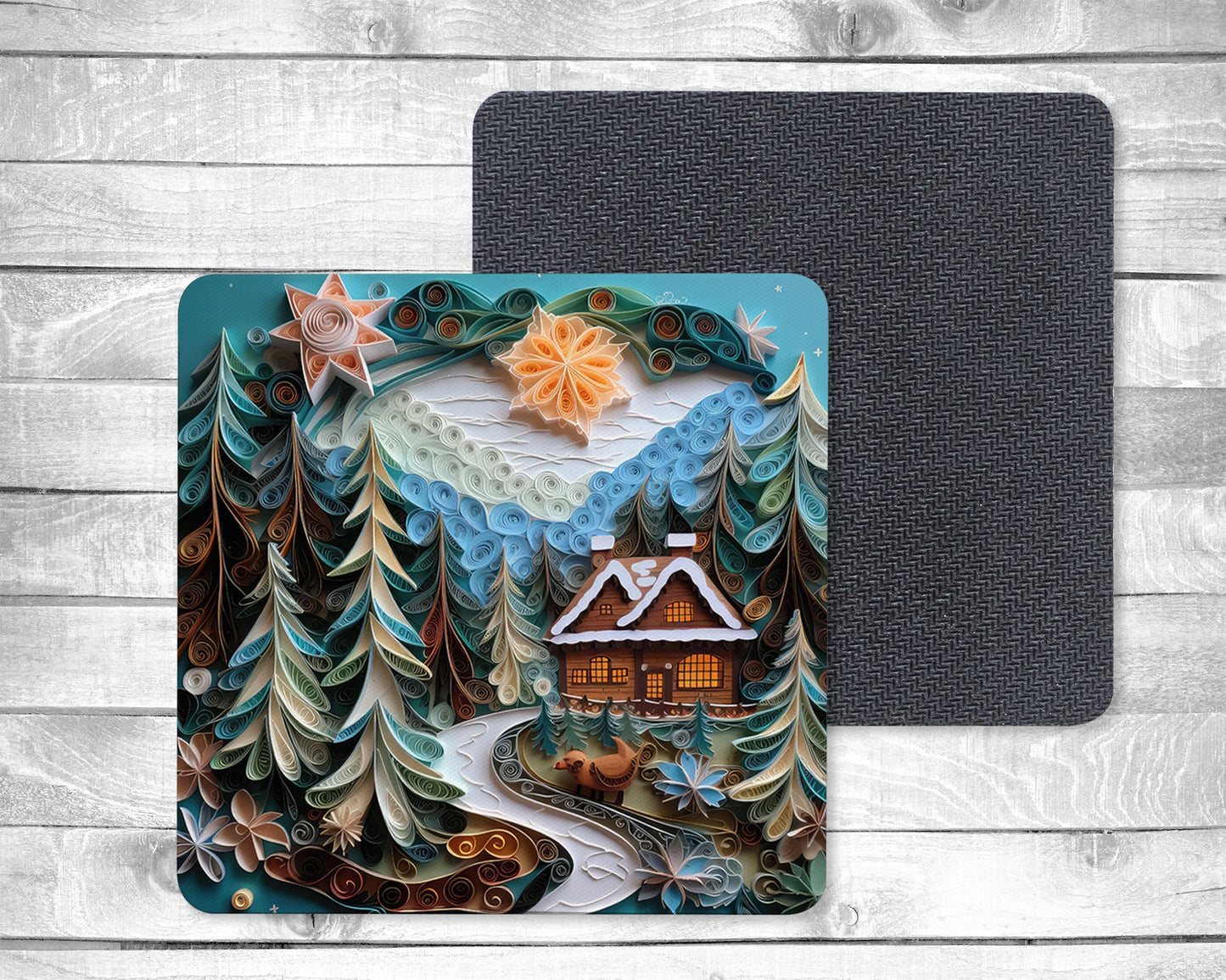 Blue Winter Absorbent Drink Coasters - Individual or set of 4 - Non-Slip Base - Neoprene