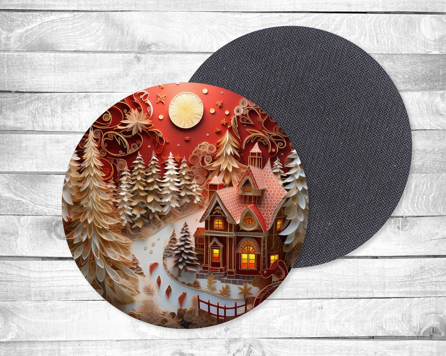 Red Winter Absorbent Drink Coasters - Individual or set of 4 - Non-Slip Base - Neoprene