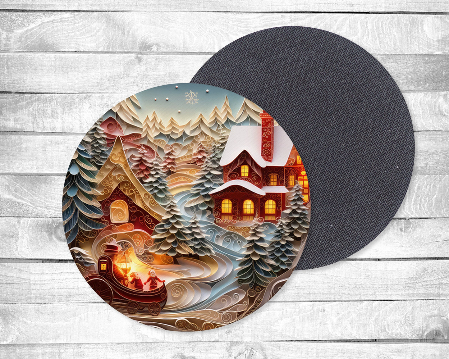 Red Winter Absorbent Drink Coasters - Individual or set of 4 - Non-Slip Base - Neoprene