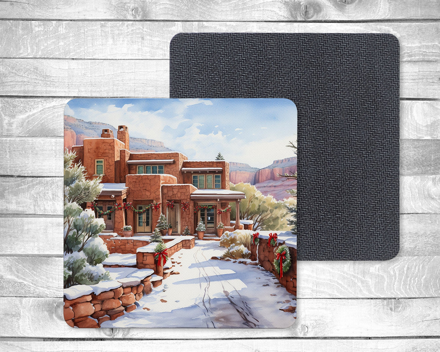 Southwest Christmas Absorbent Drink Coasters - Individual or set of 4 - Non-Slip Base - Neoprene