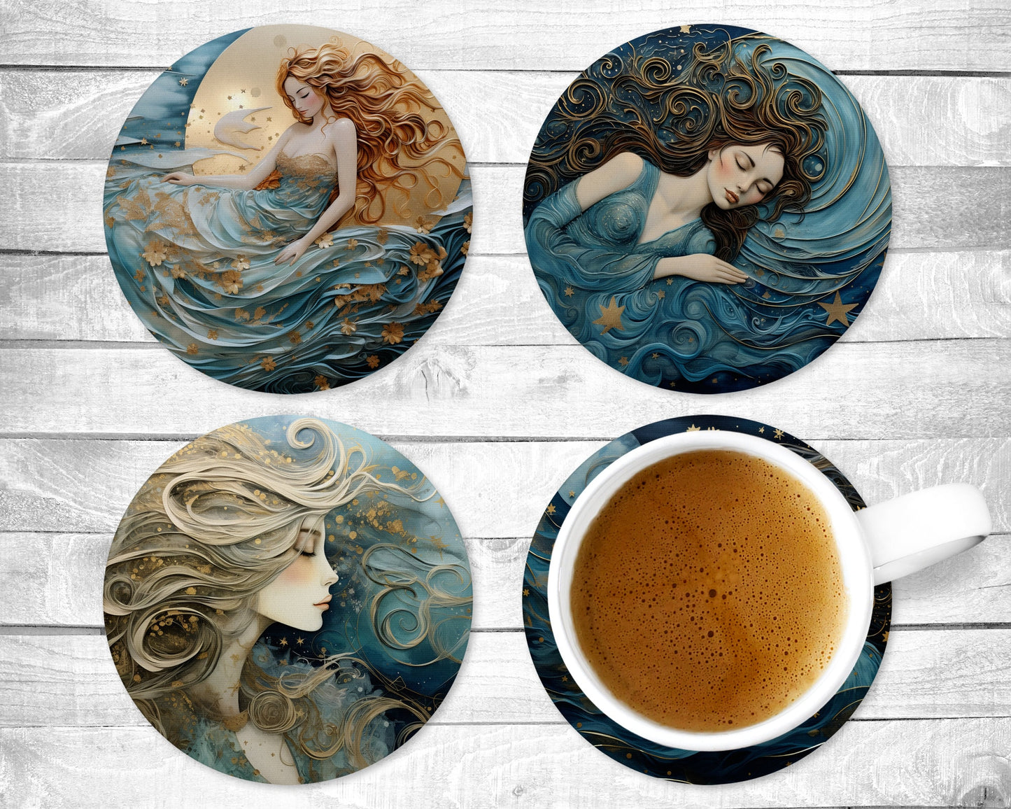 Magical Beauty Absorbent Drink Coasters - Individual or set of 4 - Non-Slip Base - Neoprene