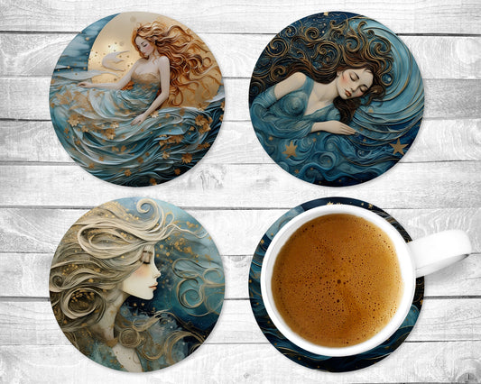 Magical Beauty Absorbent Drink Coasters - Individual or set of 4 - Non-Slip Base - Neoprene
