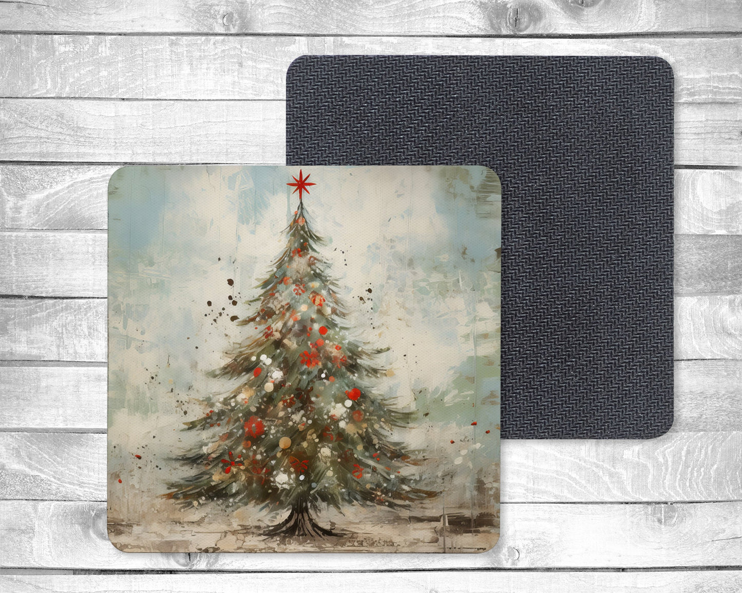 Vintage Christmas Absorbent Drink Coasters - Individual or set of 4 - Non-Slip Base - Neoprene