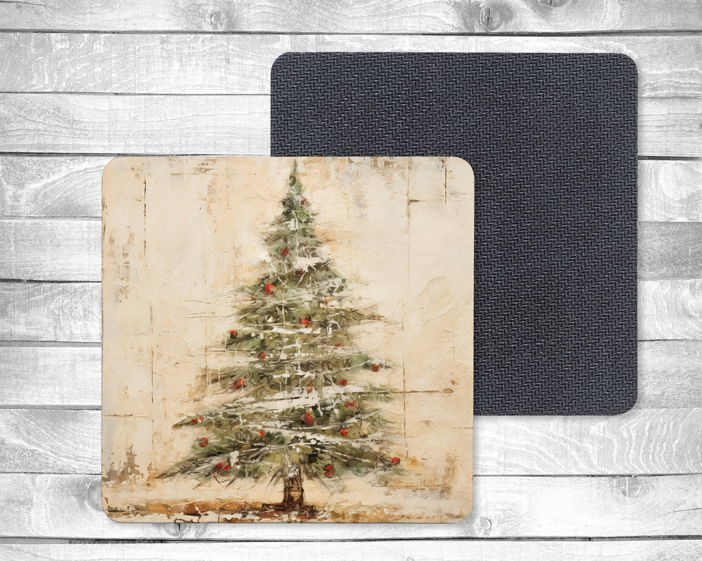 Vintage Christmas Absorbent Drink Coasters - Individual or set of 4 - Non-Slip Base - Neoprene