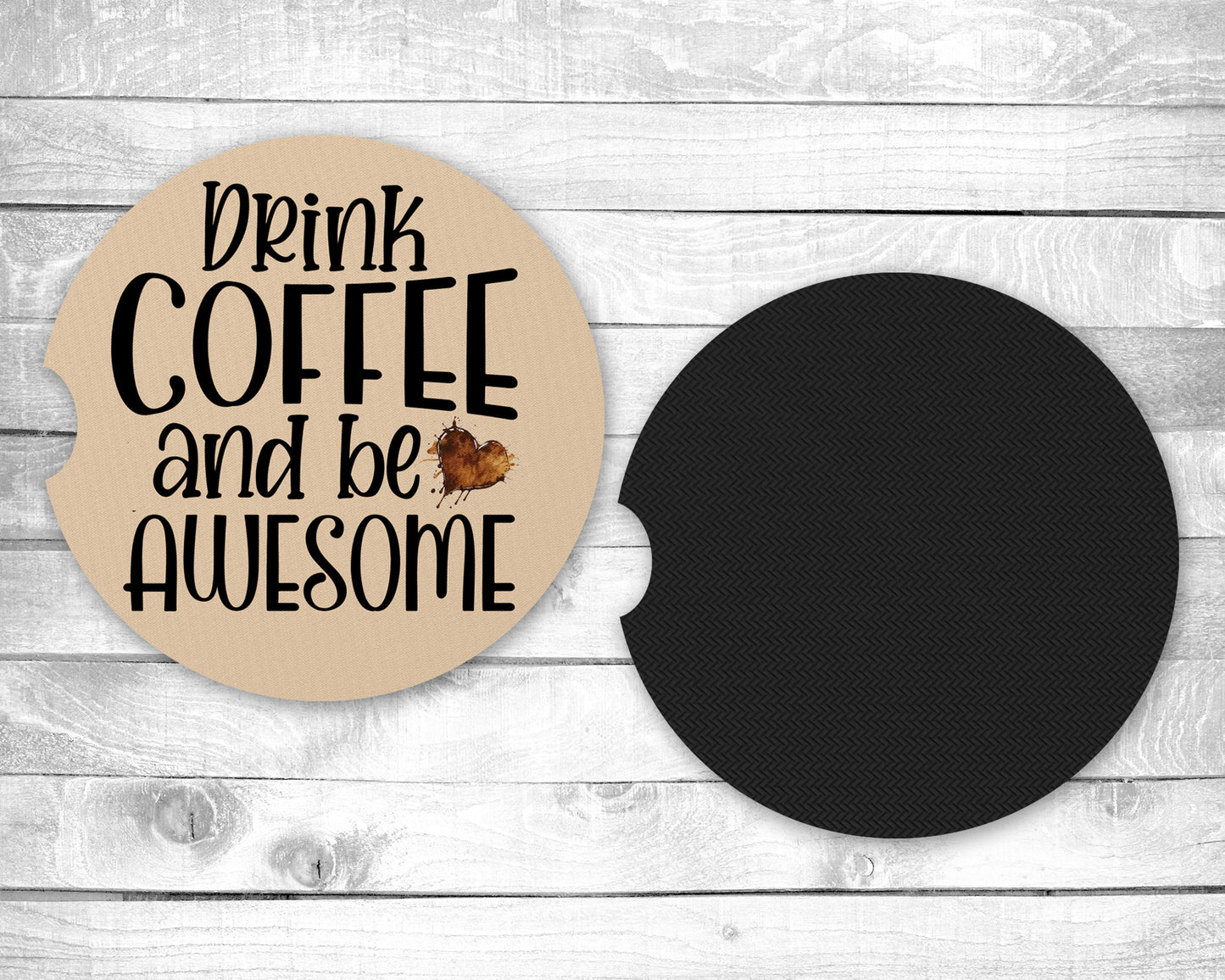 Coffee Time Absorbent Car Coasters - Set of 2 - Non-Slip Base - Neoprene