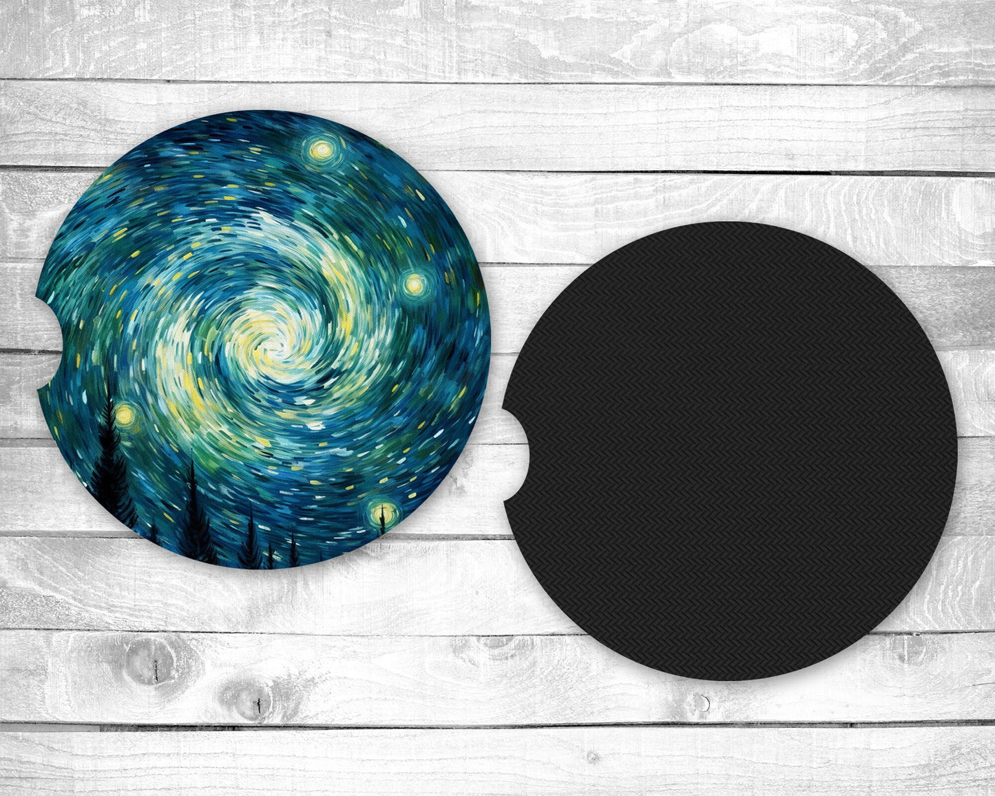Starry Night Absorbent Car Coasters - Set of 2 - Non-Slip Base - Neoprene