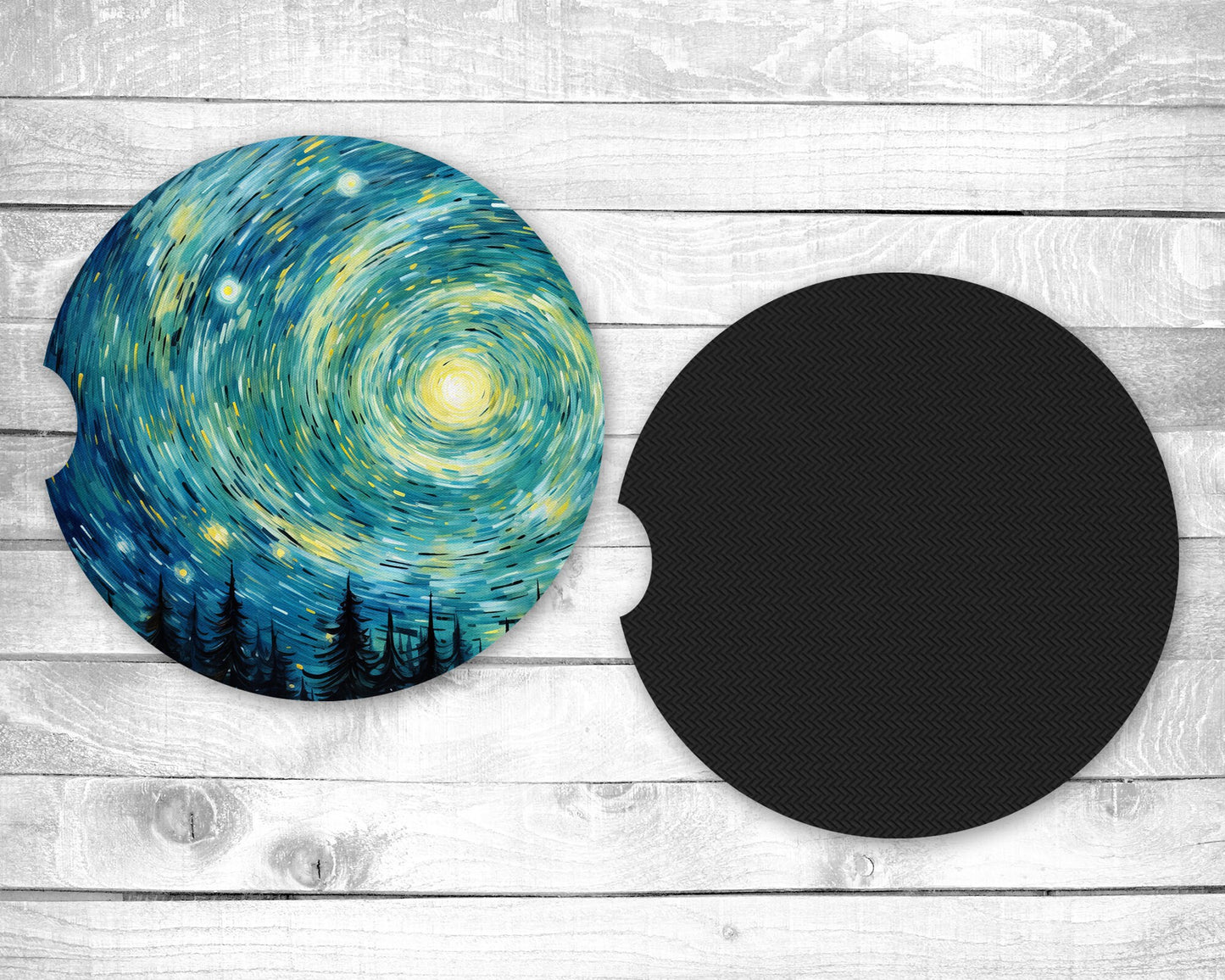Starry Night Absorbent Car Coasters - Set of 2 - Non-Slip Base - Neoprene