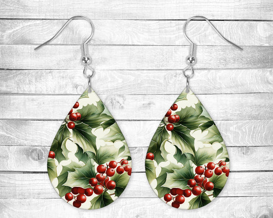 Holly Berry Pierced Earrings - Permanent Design - Silver or Gold Hardware