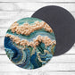 Embroidered Style Waves Absorbent Drink Coasters - Individual or set of 4 - Non-Slip Base - Neoprene