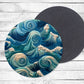 Embroidered Style Waves Absorbent Drink Coasters - Individual or set of 4 - Non-Slip Base - Neoprene