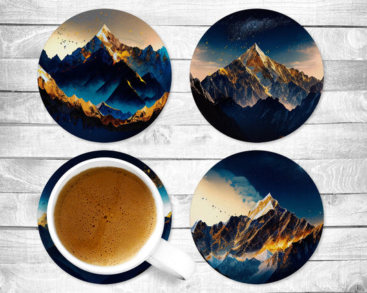 Gold Mountains Absorbent Drink Coasters - Individual or set of 4 - Non-Slip Base - Neoprene