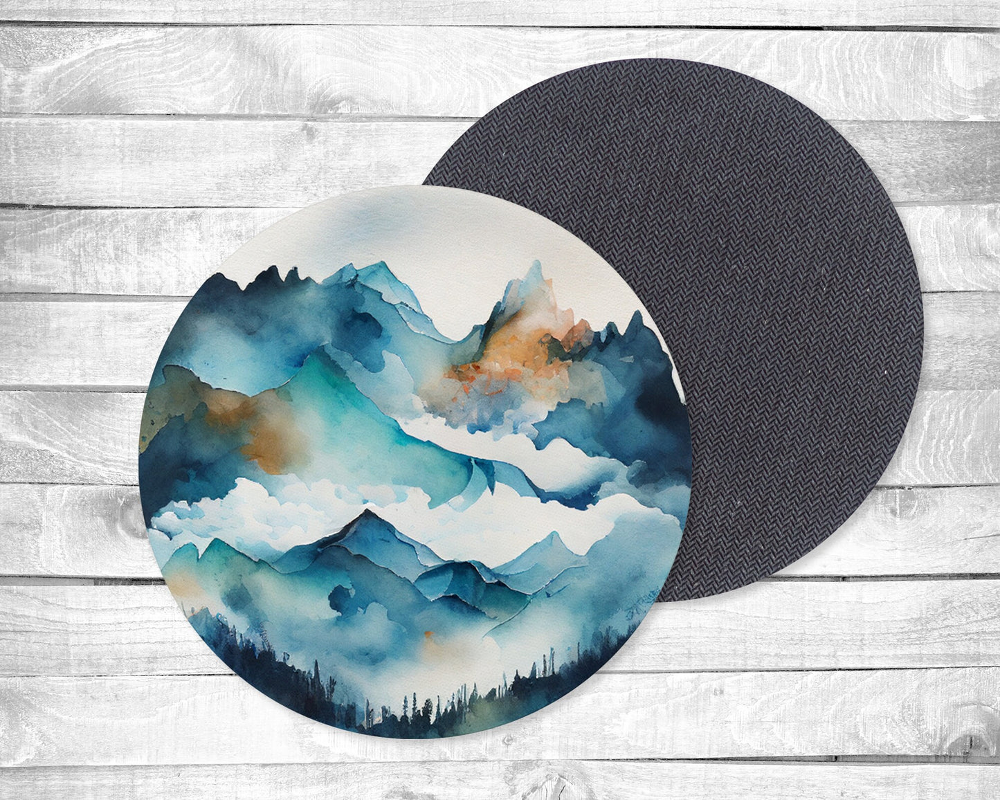 Blue Mountains 2 Absorbent Drink Coasters - Individual or set of 4 - Non-Slip Base - Neoprene