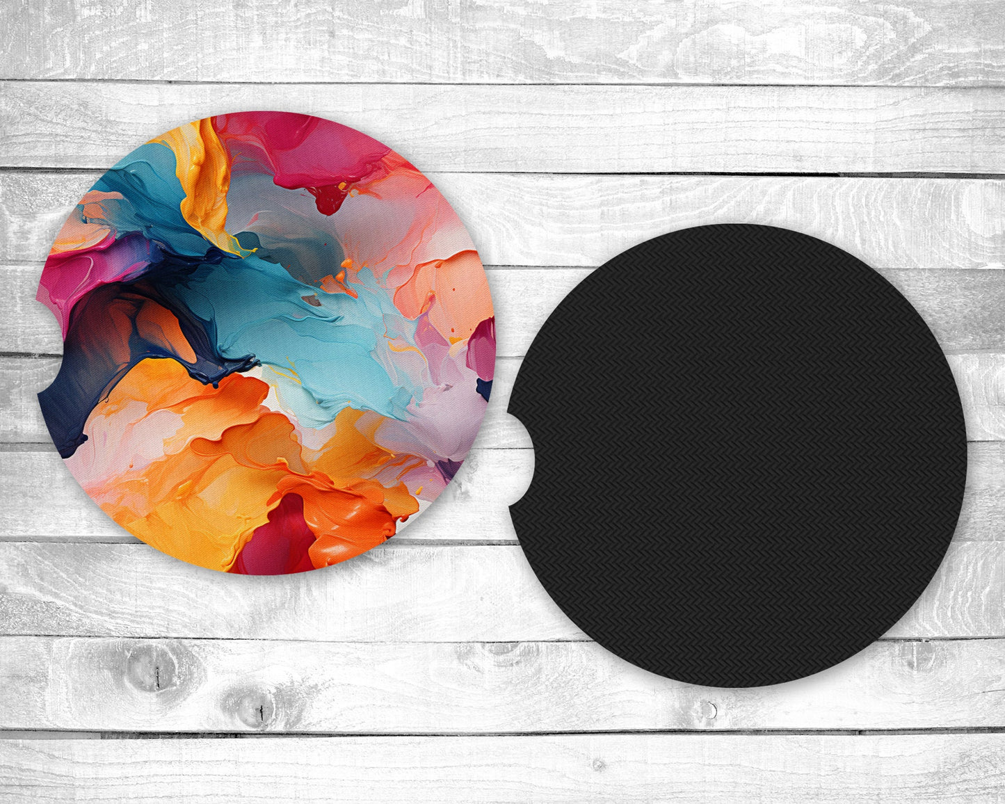 Painting in Colors Absorbent Car Coasters - Set of 2 - Non-Slip Base - Neoprene