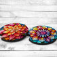 Mandela Flowers Absorbent Car Coasters - Set of 2 - Non-Slip Base - Neoprene