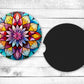 Mandela Flowers Absorbent Car Coasters - Set of 2 - Non-Slip Base - Neoprene