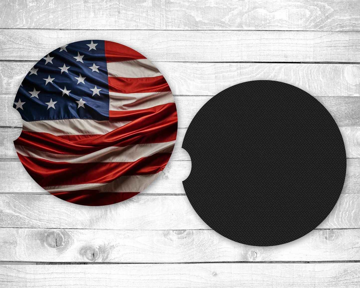 American Flag Absorbent Car Coasters - Set of 2 - Non-Slip Base - Neoprene