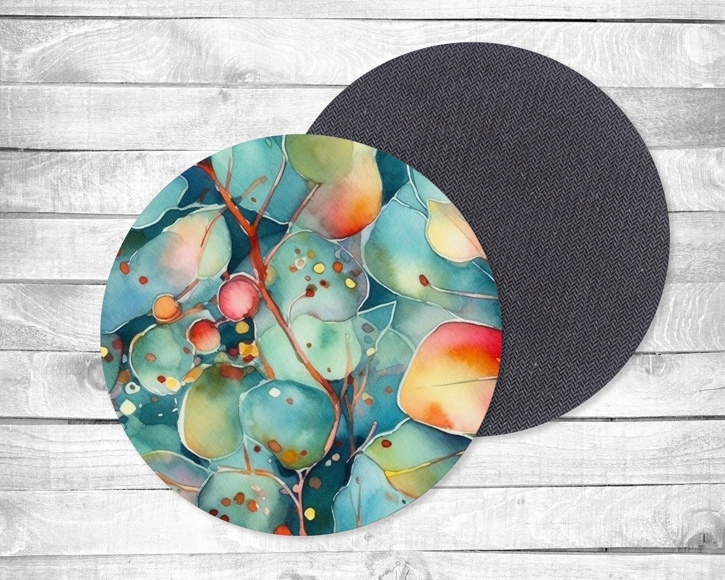 Eucalyptus Absorbent Drink Coasters - Individual or set of 4 - Non-Slip Base - Neoprene