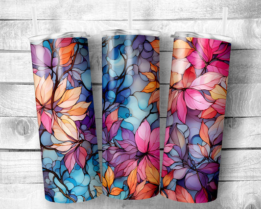 Pink Flowers - 20oz Skinny Straight Tumbler - Stainless Steel - Travel Cup - Gift - Everyday Use
