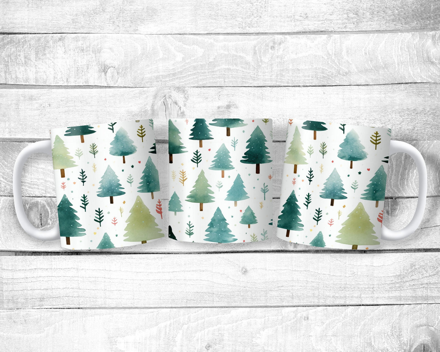 Watercolor Pine Trees 11oz Mug - Ceramic - Gift - Everyday Use