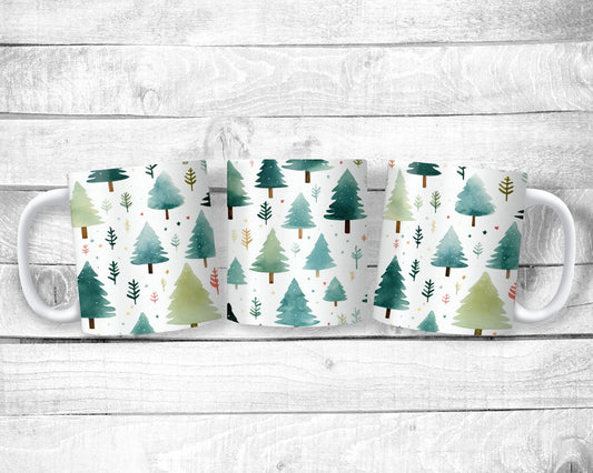 Watercolor Pine Trees 11oz Mug - Ceramic - Gift - Everyday Use