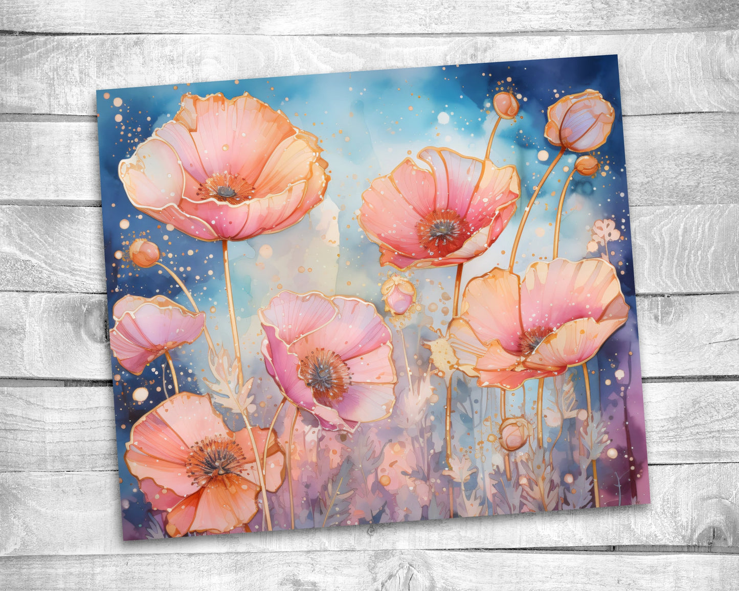 Gold Lined Poppies 20oz Skinny Straight Tumbler - Stainless Steel - Travel Cup - Gift - Everyday Use